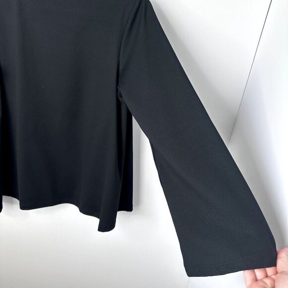 Susana Monaco Womens Mock Neck V-Neck Cut Out Long Flare Sleeve Top Size M Black - Picture 4 of 9
